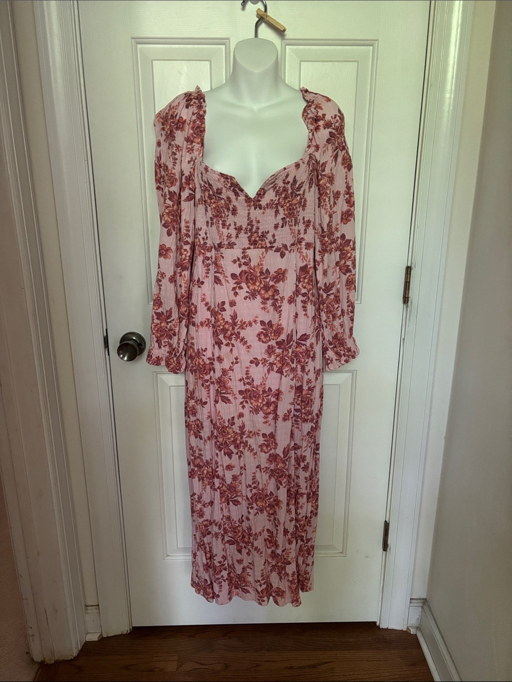 Free People Pink Floral Maxi Dress with Ruching